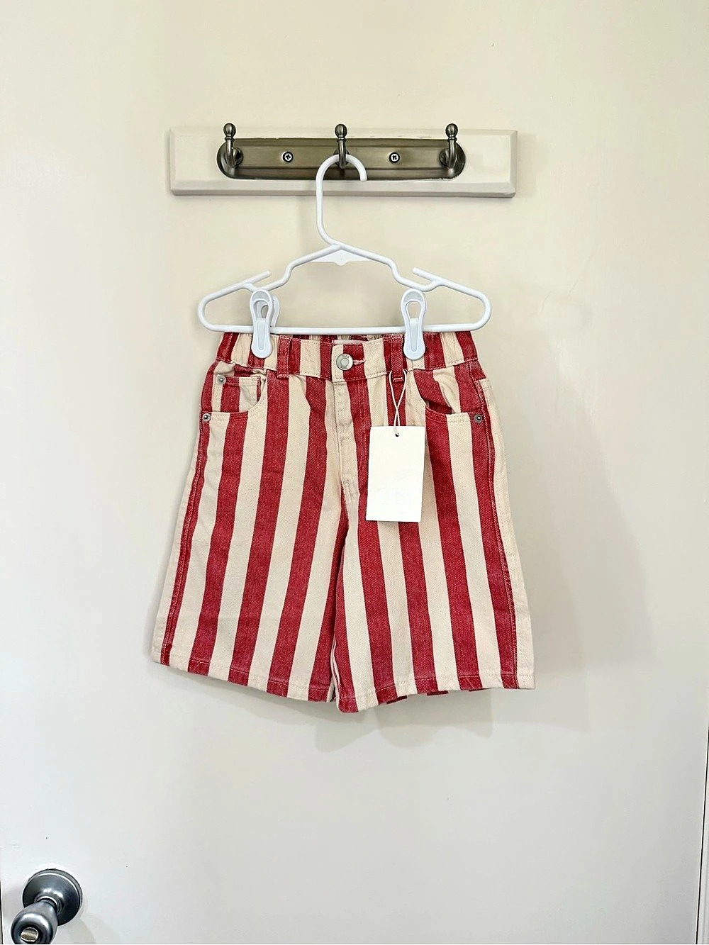 Zara Boys Red/Cream Striped Shorts 6 Years NWT